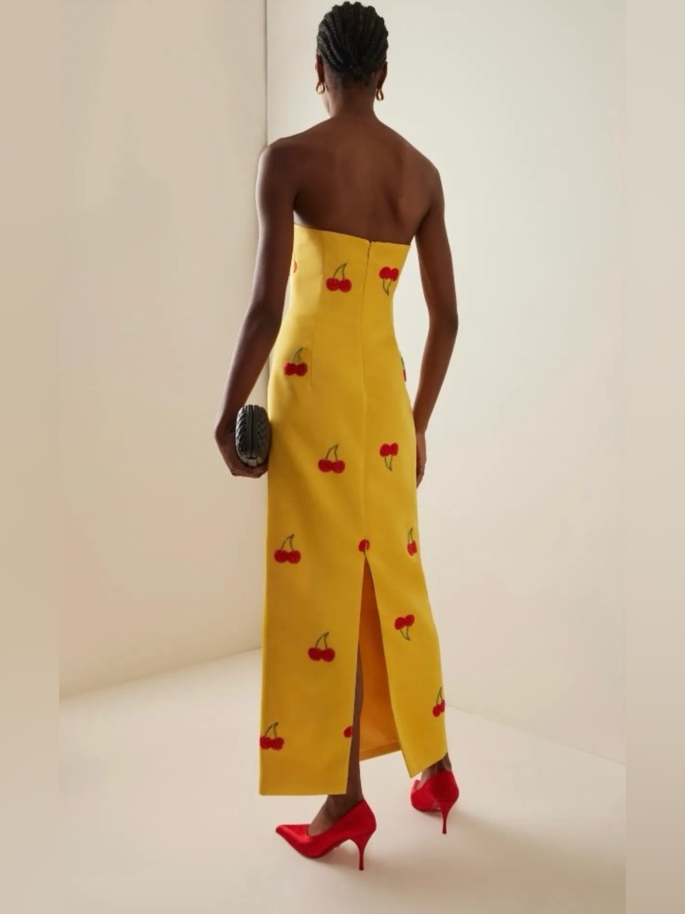 Leo Lin Yellow Rayna Cherry Embellished Bustier Strapless Maxi Gown AU8/US4 NWOT - Picture 3 of 4